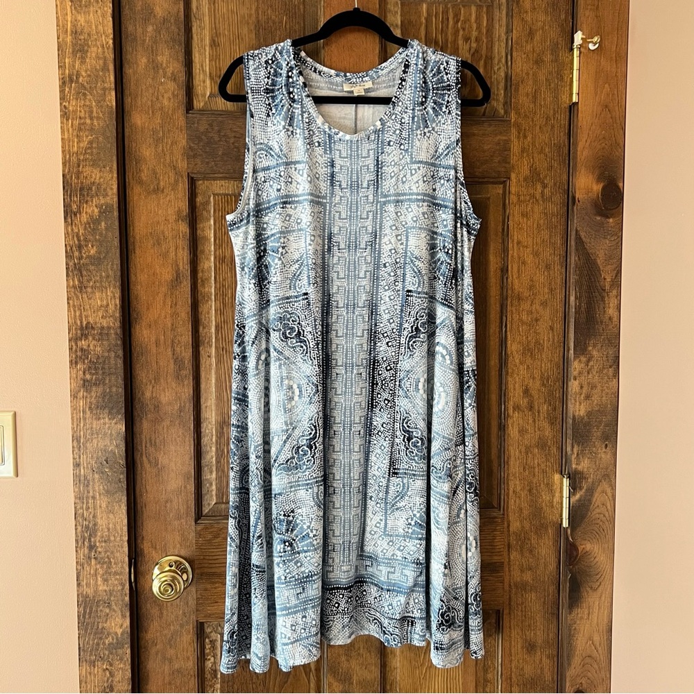 Style & Co. Blue and White Patterned Dress